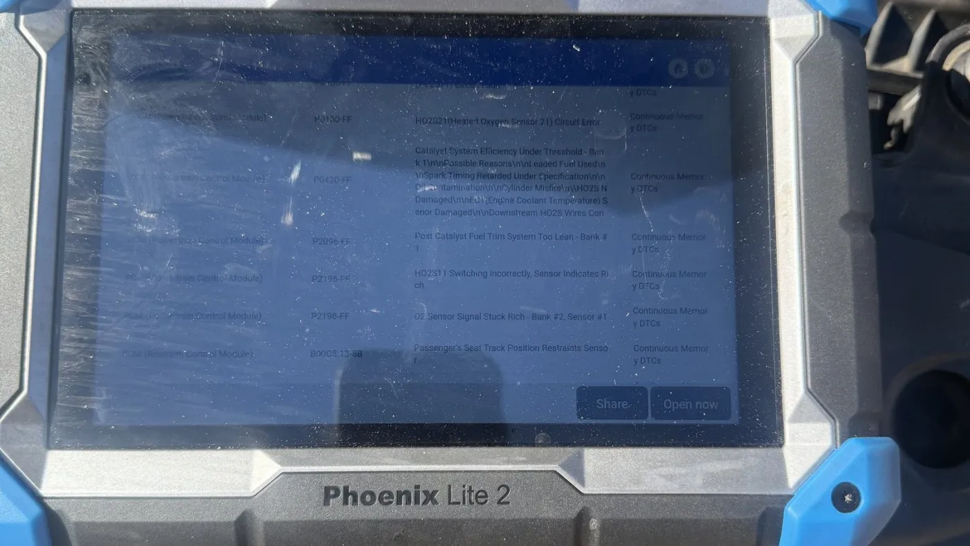 Professional scan tool screen used for diagnostics