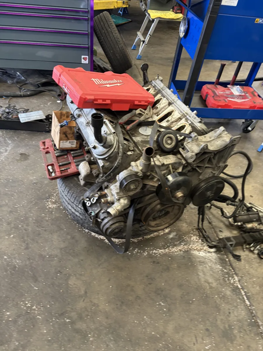 Truck engine bay opened up for repair